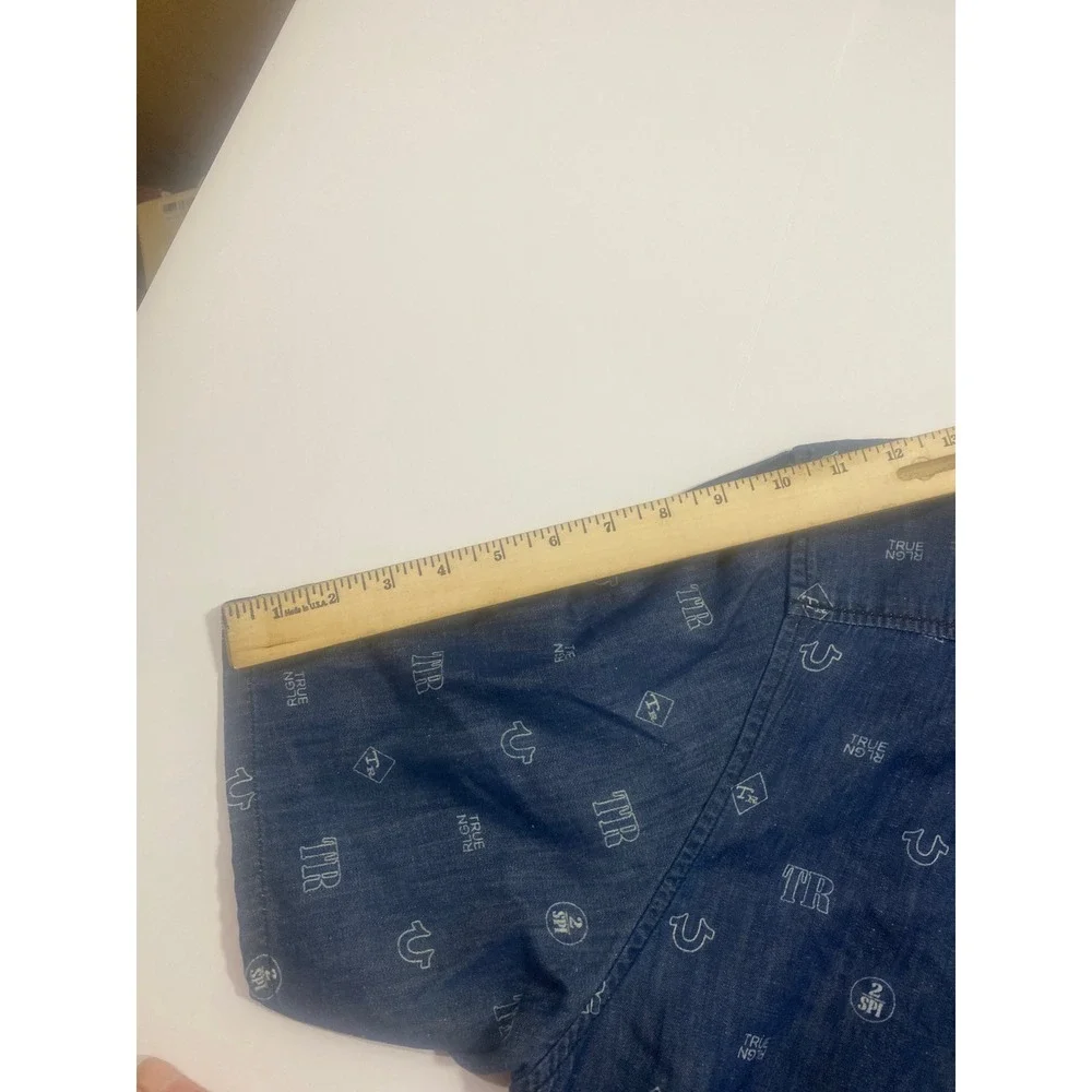 True Religion Denim Button Down Shirt XX‎ Large Slim Fit Mono Print